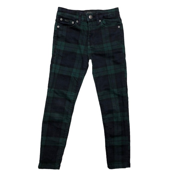 Polo Ralph Lauren‎ Jeans Kids Girls 5 The Tompkins High Rise Skinny Green Check - Picture 1 of 10